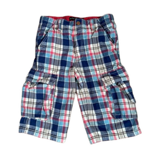 Mini Boden Boys 11 Plaid Adjustable Waistband Shorts Blue
